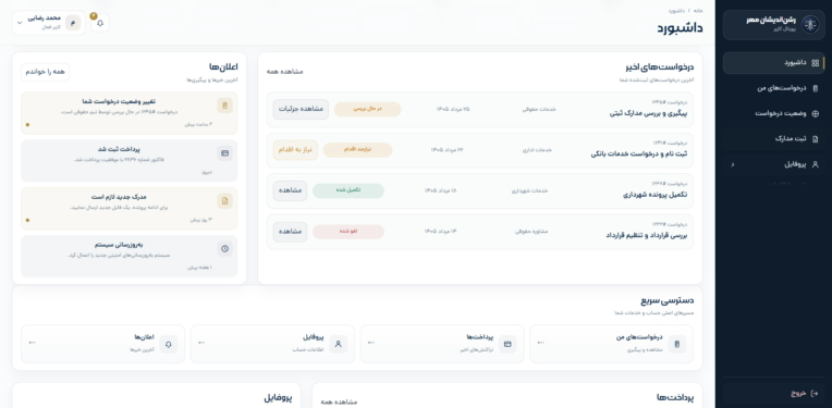 طراحی و توسعه سامانه جامع خدمات آنلاین اداری، حقوقی، مالی و حسابداری